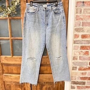 Pistola Womens Jeans 30x26 Light Wash Distressed Button Fly Straight Leg Raw Hem